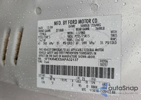 2010 Ford Ranger Super Cab z USA, uszkodzony, nr VIN 1FTKR4EE5APA32137